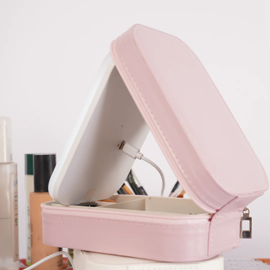 Compact Makeup Vanity With LED Mirror